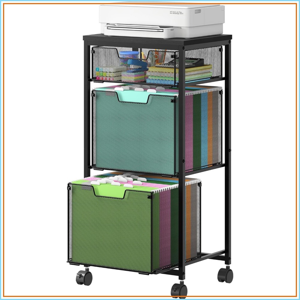Rolling File Cart - 3 Drawer Mobile File Cabinet for