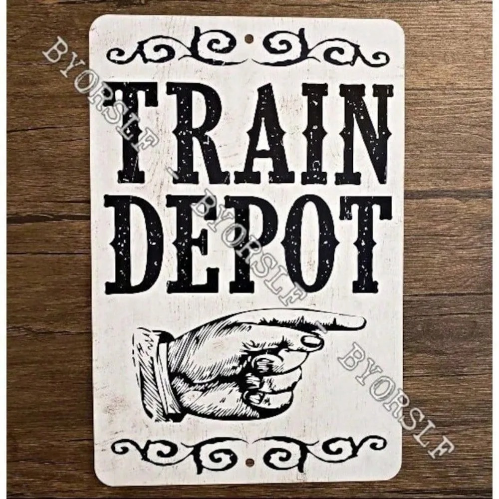 Home Office Depot - Vintage Retro Train Depot Aluminum Wall