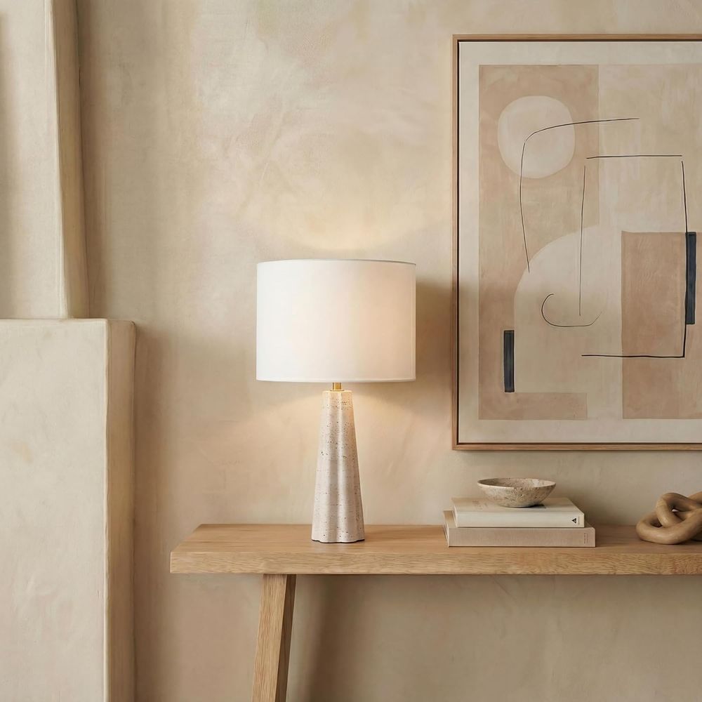 Home Office Or - 25-inch Travertine/White Table Lamp with LED