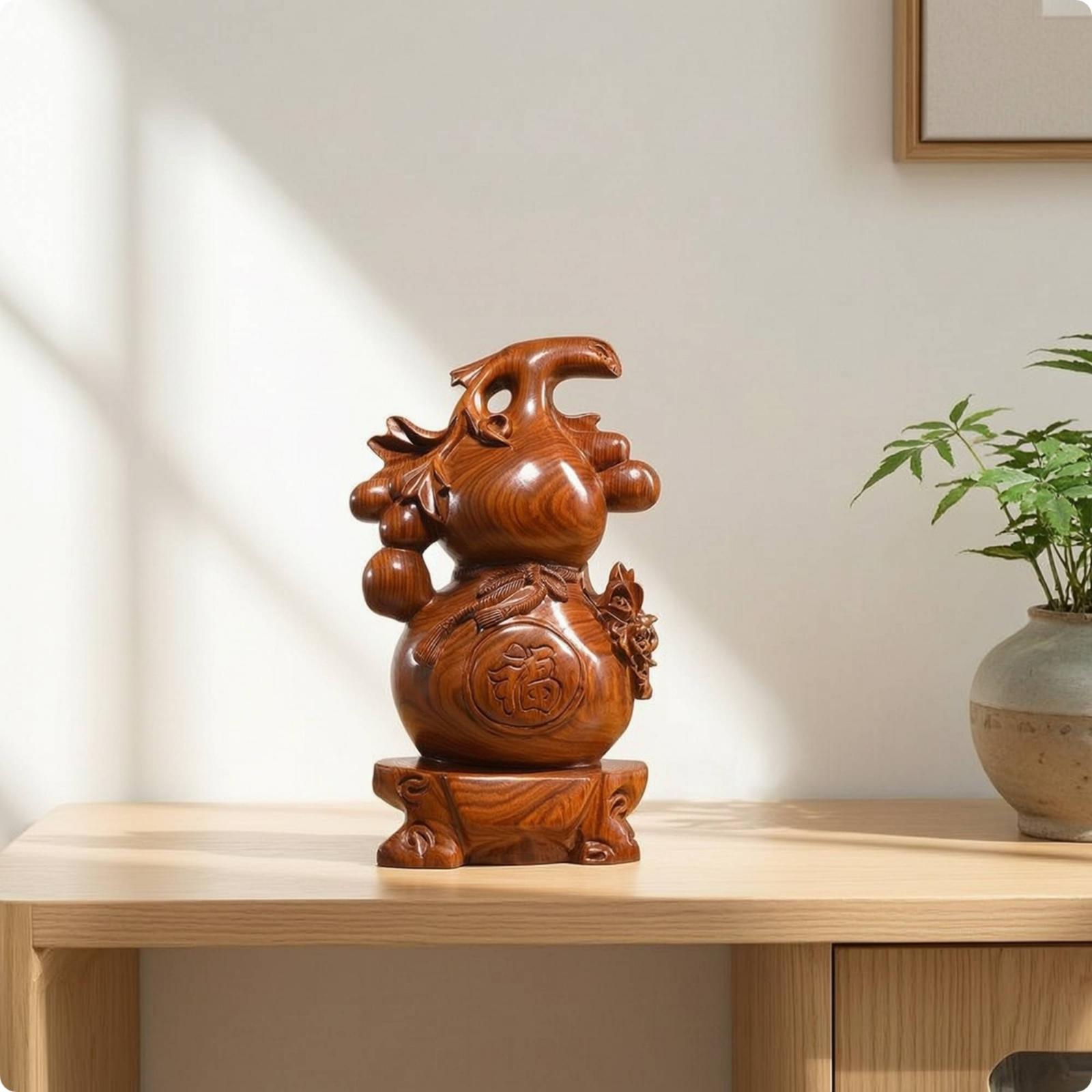 Home Office Feng Shui - Elegant Rosewood Gourd Sculpture Wooden Craft