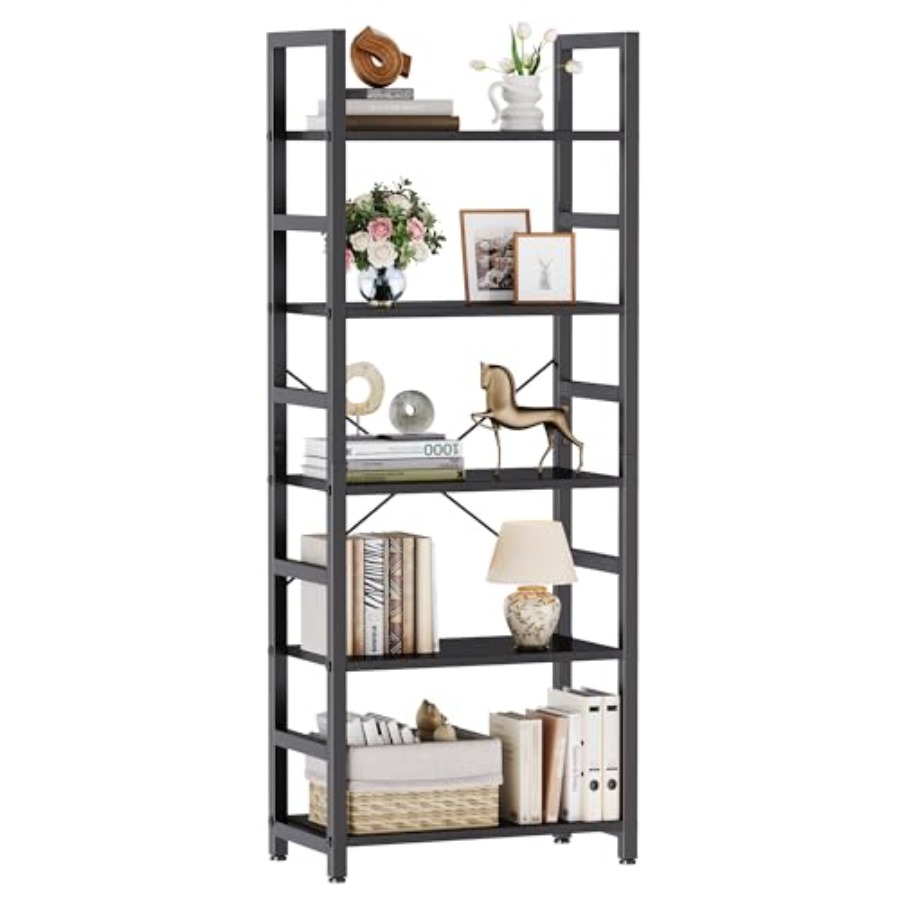 Home Office Room - 5-Tier Bookshelf, Modern Tall Bookcase, Open