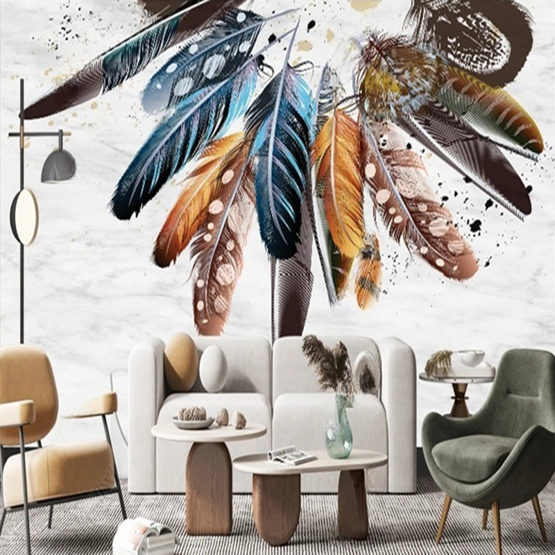 Home Office Background - Custom Wallpaper Modern 3D Feather Marble