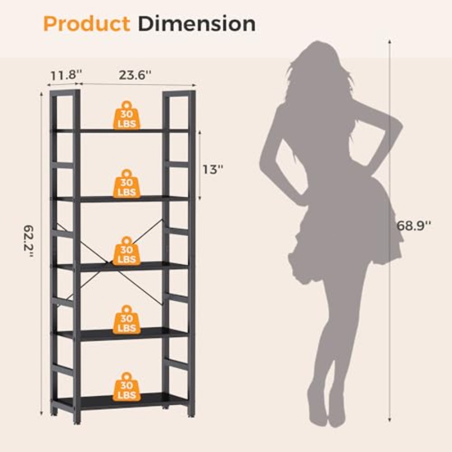 5-Tier Bookshelf, Modern Tall  - Home Office Room review and price